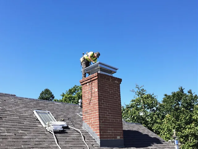 Monrovia Chimney Sweep technician measuring a chimney cap in Monrovia, CA