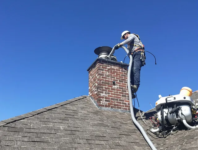 Dedicated Monrovia Chimney Sweep team member cleaning a chimney in Monrovia, CA
