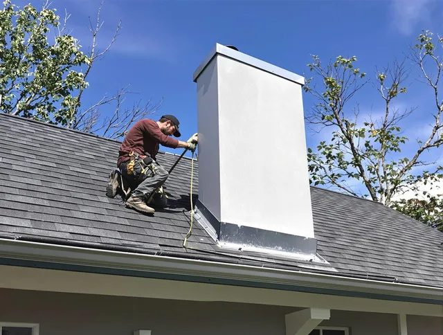Monrovia Chimney Sweep team member finishing chimney construction in Monrovia, CA