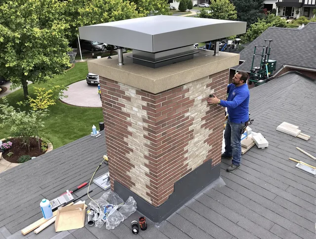 Monrovia Chimney Sweep team working on a custom chimney remodel in Monrovia, CA