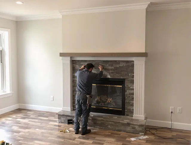 Monrovia Chimney Sweep finishing a custom fireplace install in Monrovia, CA